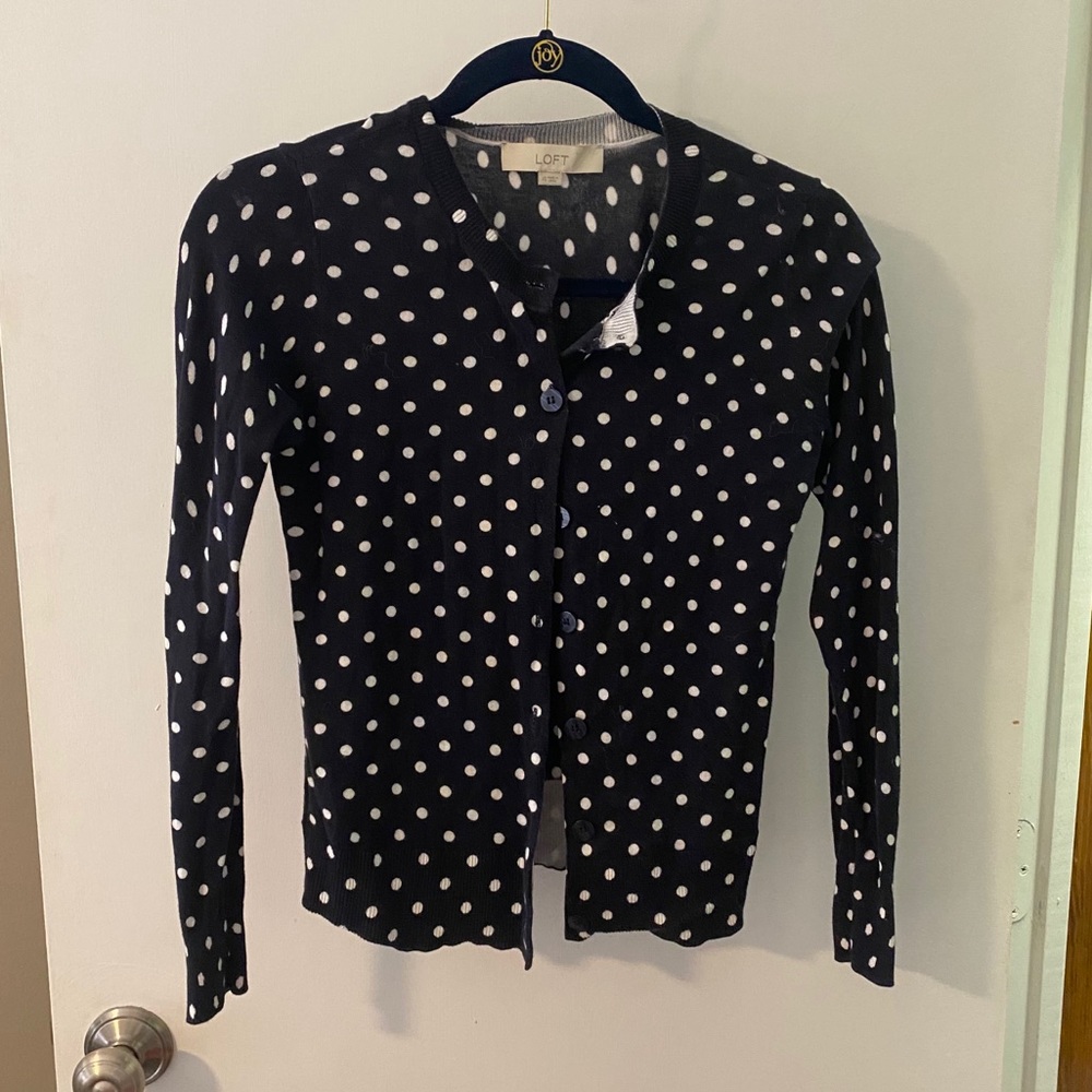 Navy Blue Polkadot Cardigan